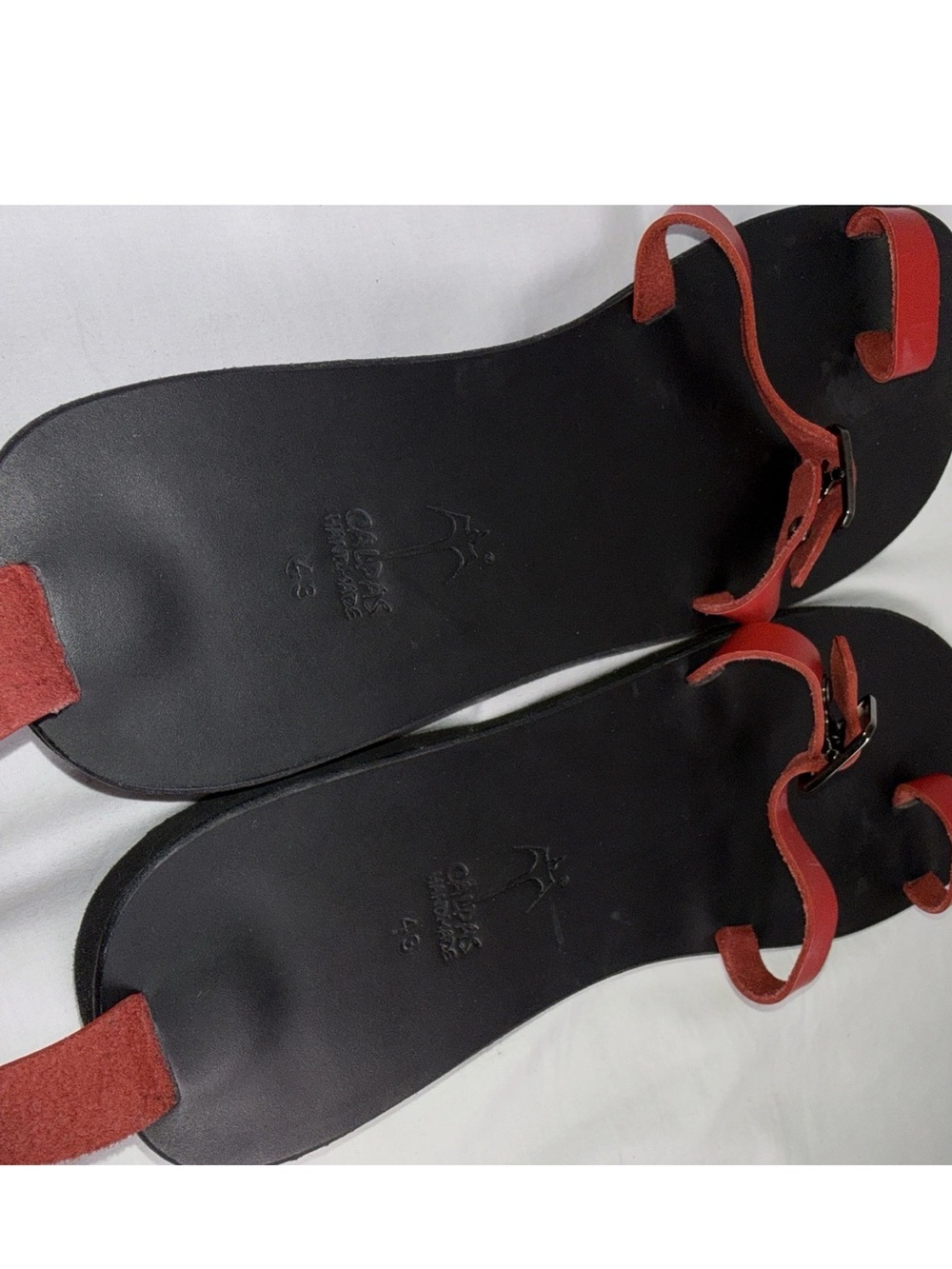 Calpas Men’s Sandal EU 43 US 11 Gladiator Toe Ring Hand Made Red Black - Picture 8 of 10